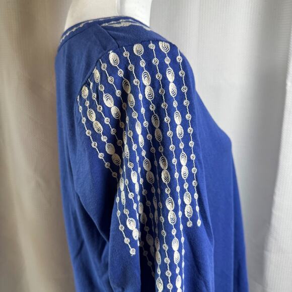 NWT J.Jill Embroidered Womens Size M Azul Blue Cream Tunic Top Soft Boho Chic - Picture 8 of 10